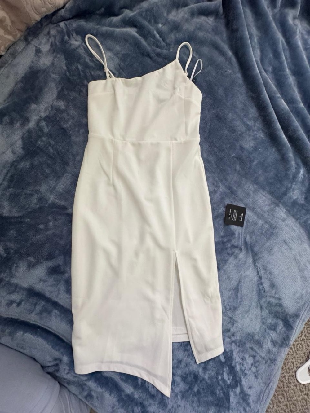 Lulu's White Spaghetti-Strap Midi Dress with Front Slit
